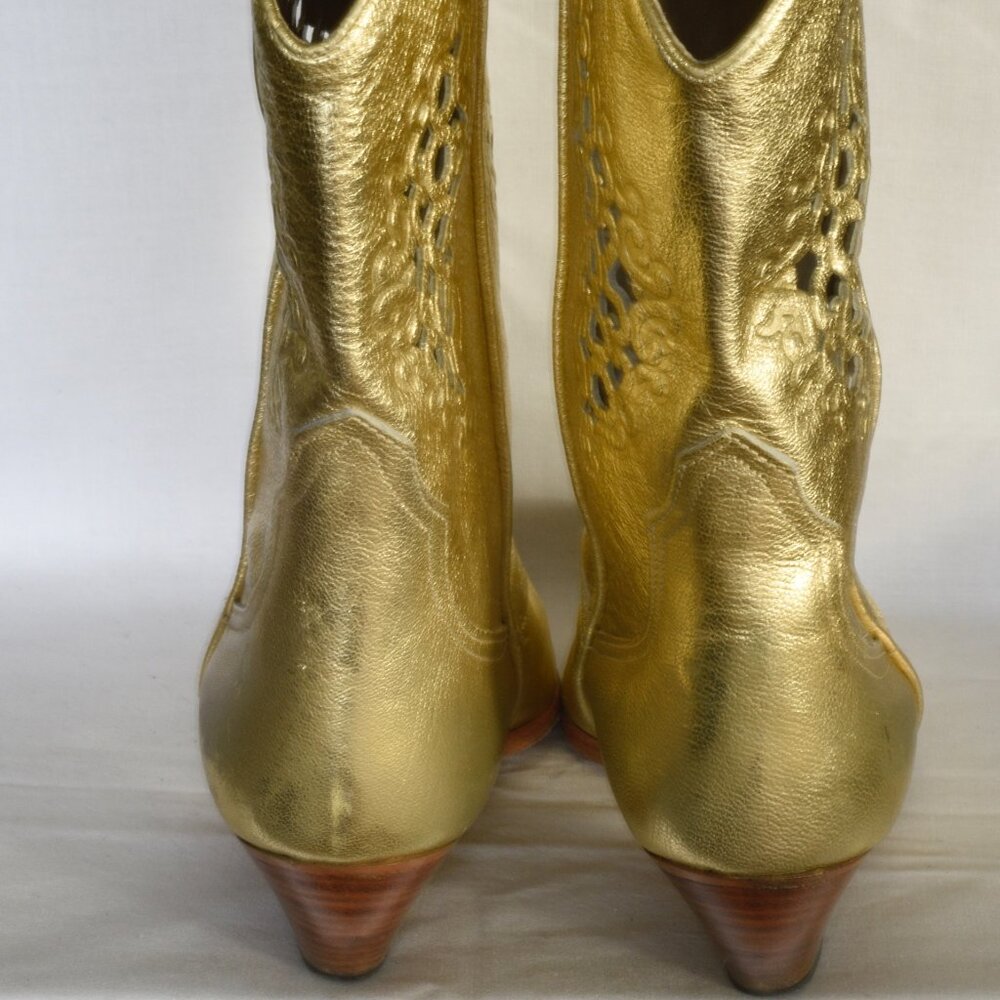 Bama Gold Leather Western Boots With Cut-Out Patterns - Italy - Picture 3 of 6